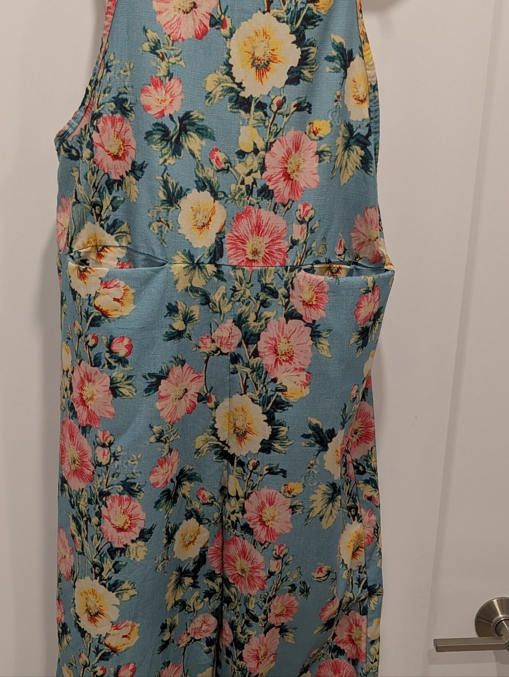 Blue Floral Jumpsuit with Pink & Yellow Blooms